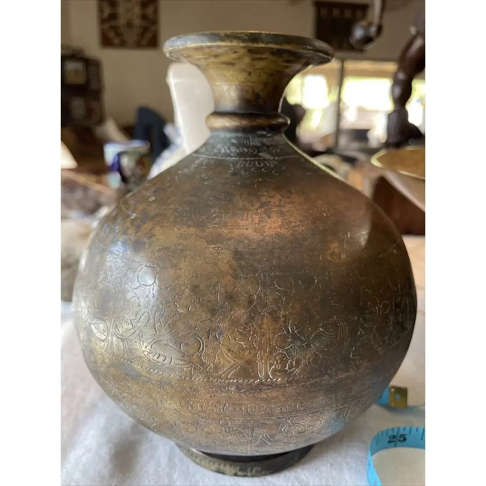 Antique Hindu Religious Holy Water Pot Deity God Engraved